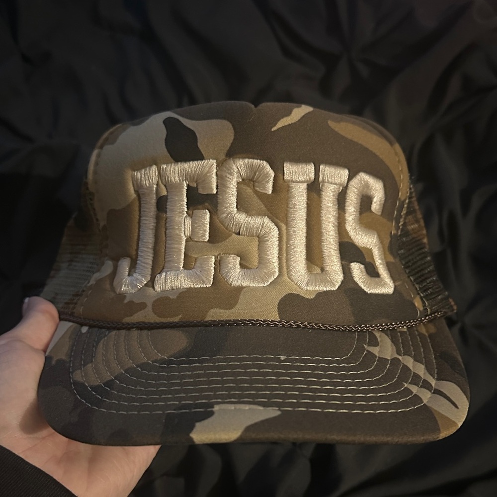 Camouflage Trucker Hat with Embroidered Design
